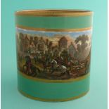 A particularly good cylindrical mug of large size: Meet of the Foxhounds (81) green ground with gold