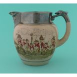 1812 Napoleon Flees Russia: a silver lustre creamware jug set with bird handle printed in grey and
