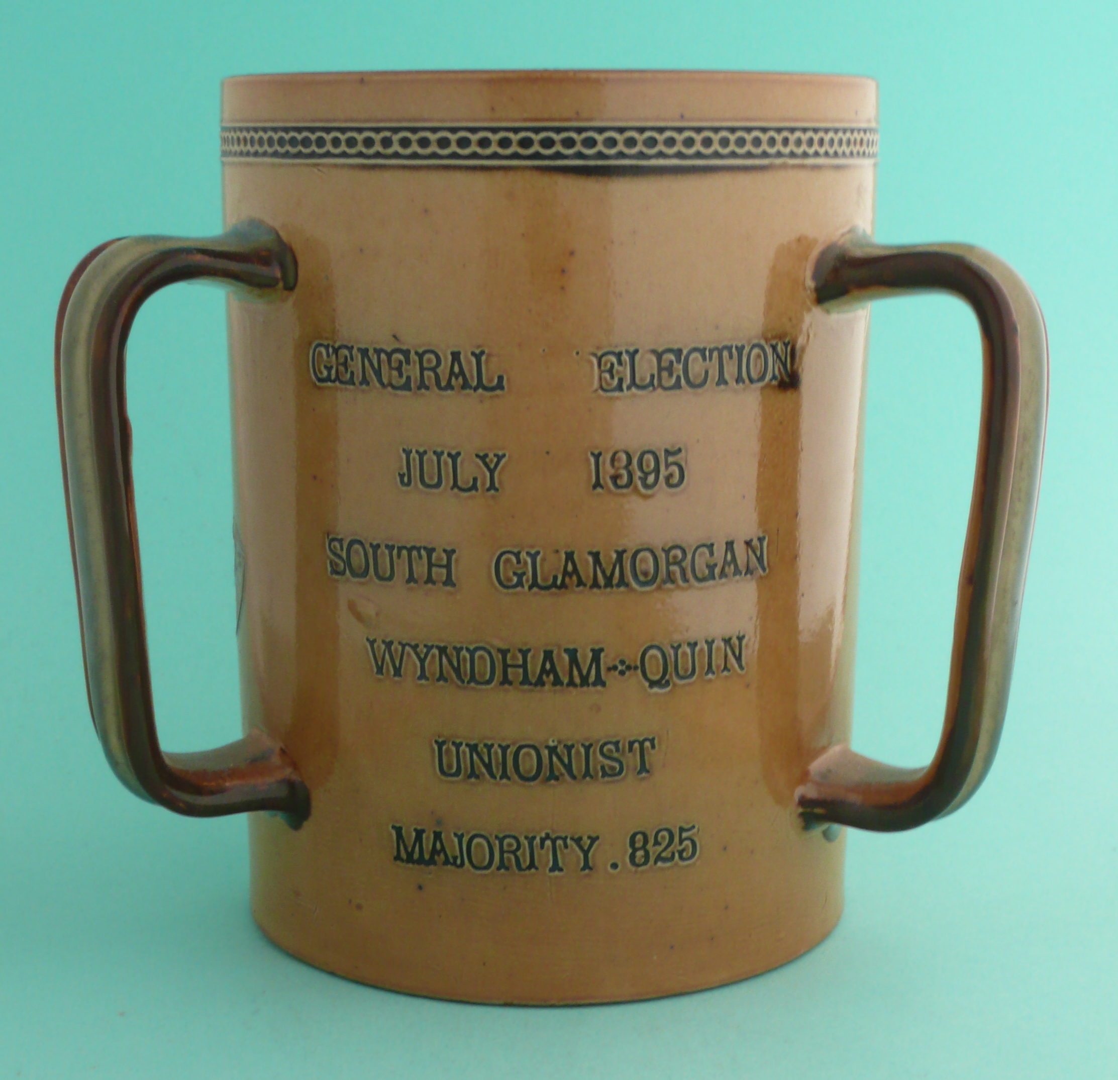 General Election: a good Doulton Lambeth brown stoneware tyg inscribed for the Unionist win of