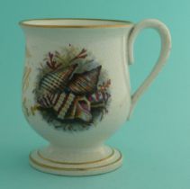 A good baluster shaped mug on spreading foot: Shells (52D) initialled AM in gilt, 111mm. (potlid,