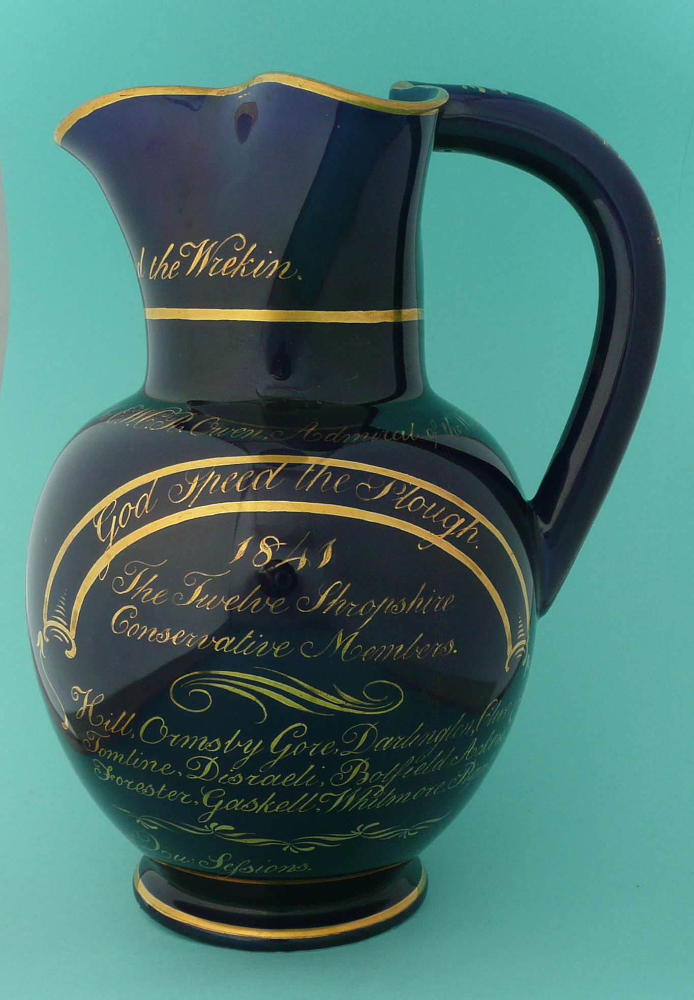 1841 General Election in Shropshire: a particularly good cobalt blue Coalport jug of large size - Image 2 of 9