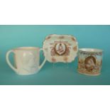 1897 Jubilee: an Aynsley for Whiteley moulded porcelain mug with gilded decoration, an Aynsley