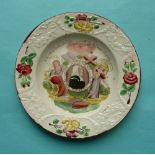 Rev John Wesley: an attractive colourful nursery plate with floral moulded border printed with a