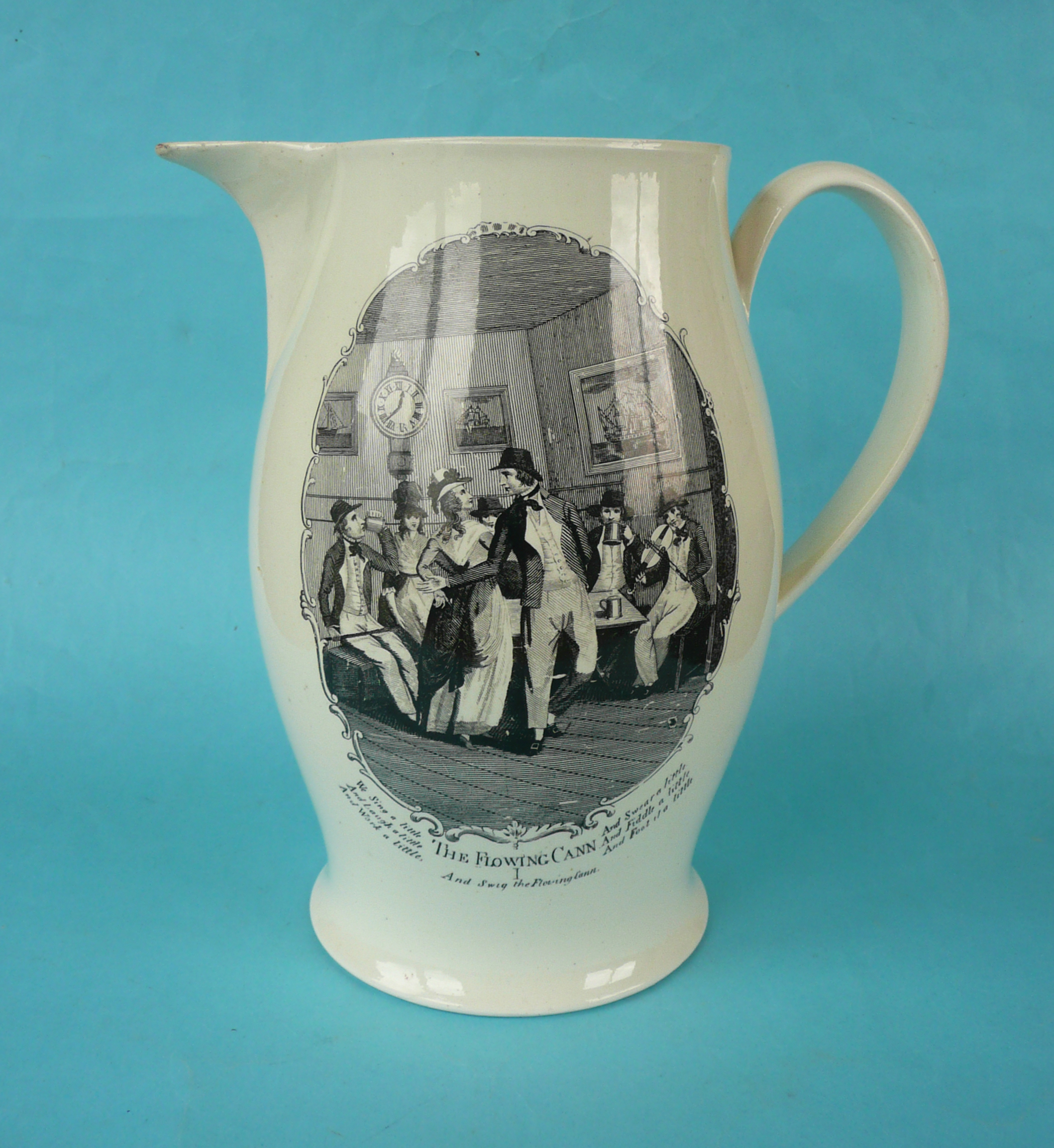 1794 Glorious 1st June: a good creamware jug well printed in black with an inscribed oval - Image 2 of 5