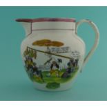 Queen Caroline: a good pink lustre jug of small size printed in black and attractively painted in