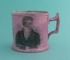 1832 Lord John Russel and Reform: a good pink lustre mug by Chesworth (or Chetham) & Robinson