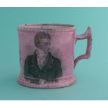 1832 Lord John Russel and Reform: a good pink lustre mug by Chesworth (or Chetham) & Robinson