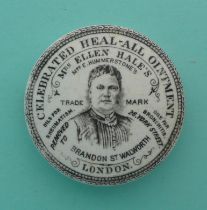 Mrs Ellen Hale’s Celebrated Heal-all Ointment, chips to bullnose and flange. (potlid, pot lid,