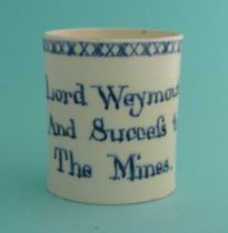 Lord Weymouth and the Mines: a rare creamware mug painted in blue with the inscription ‘Lord