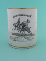 1803 Great Invasion Scare: a porcelain mug banded in gilt, printed in black with scenes of English