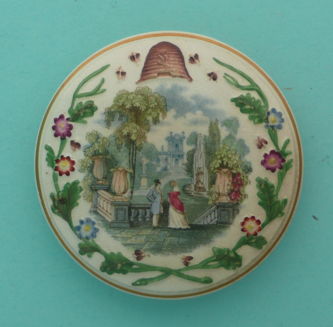 The Garden Terrace (115). * Ex Mortimer collection, lot 142C. (potlid, pot lid, Prattware,