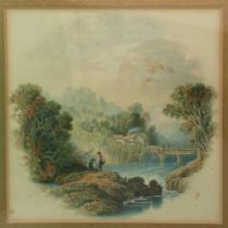 The original watercolour design by Jesse Austin for The Two Anglers (432) framed, the reverse