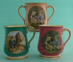 A Baluster shaped loving cup: Dutch Winter Scene (308) and The Begging Dog (270) peach ground, two