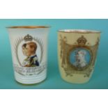 1937 Coronation: a Minton beaker and a Royal Doulton yellow ground beaker (2). (commemorative,