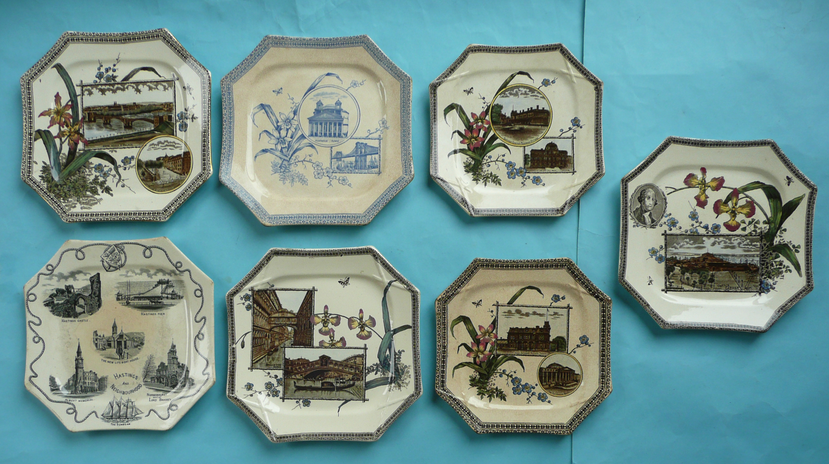 Seven ‘World Series’ plates of which three with European scenes, two Canadian scenes, Castle Gardens