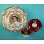 1953 Coronation: an Aynsley plate withy profuse gilt decoration and a maroon ground Aynsley cup