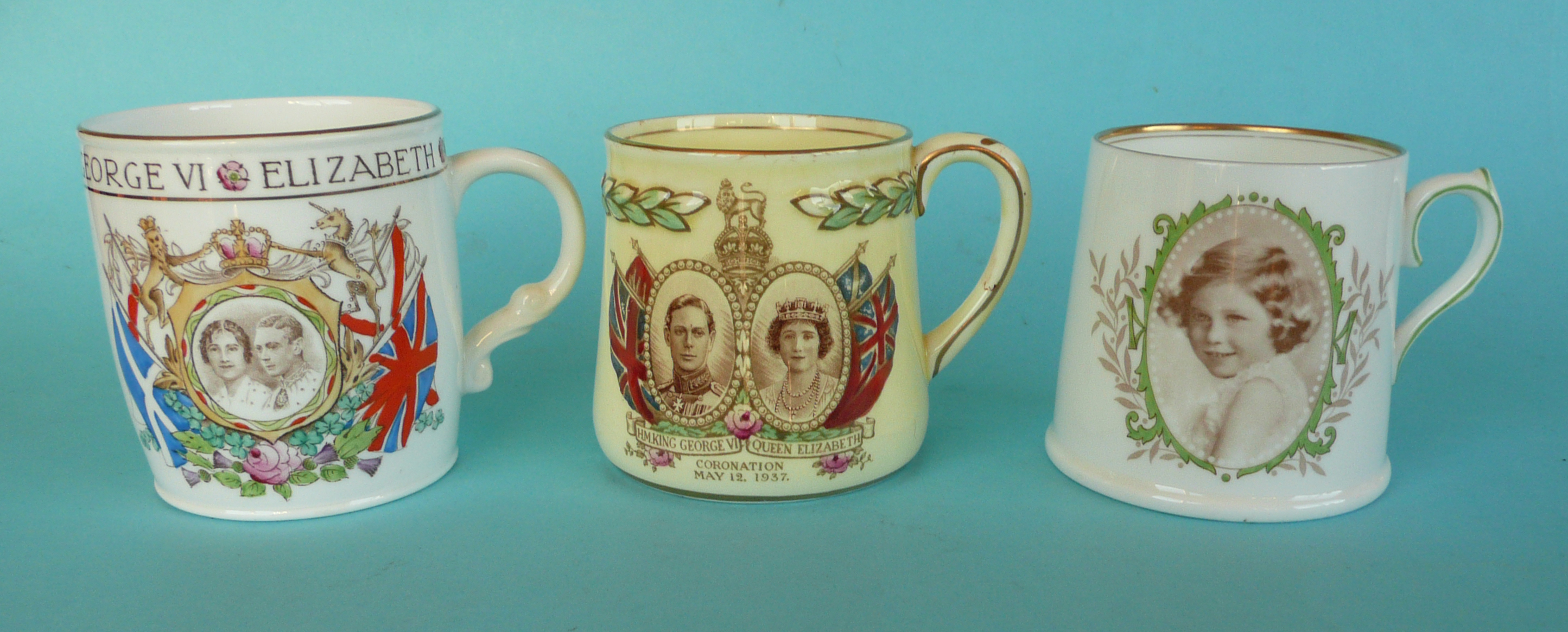 1937 Coronation: a Royal Doulton porcelain mug with named and dated portrait of Princess Margaret