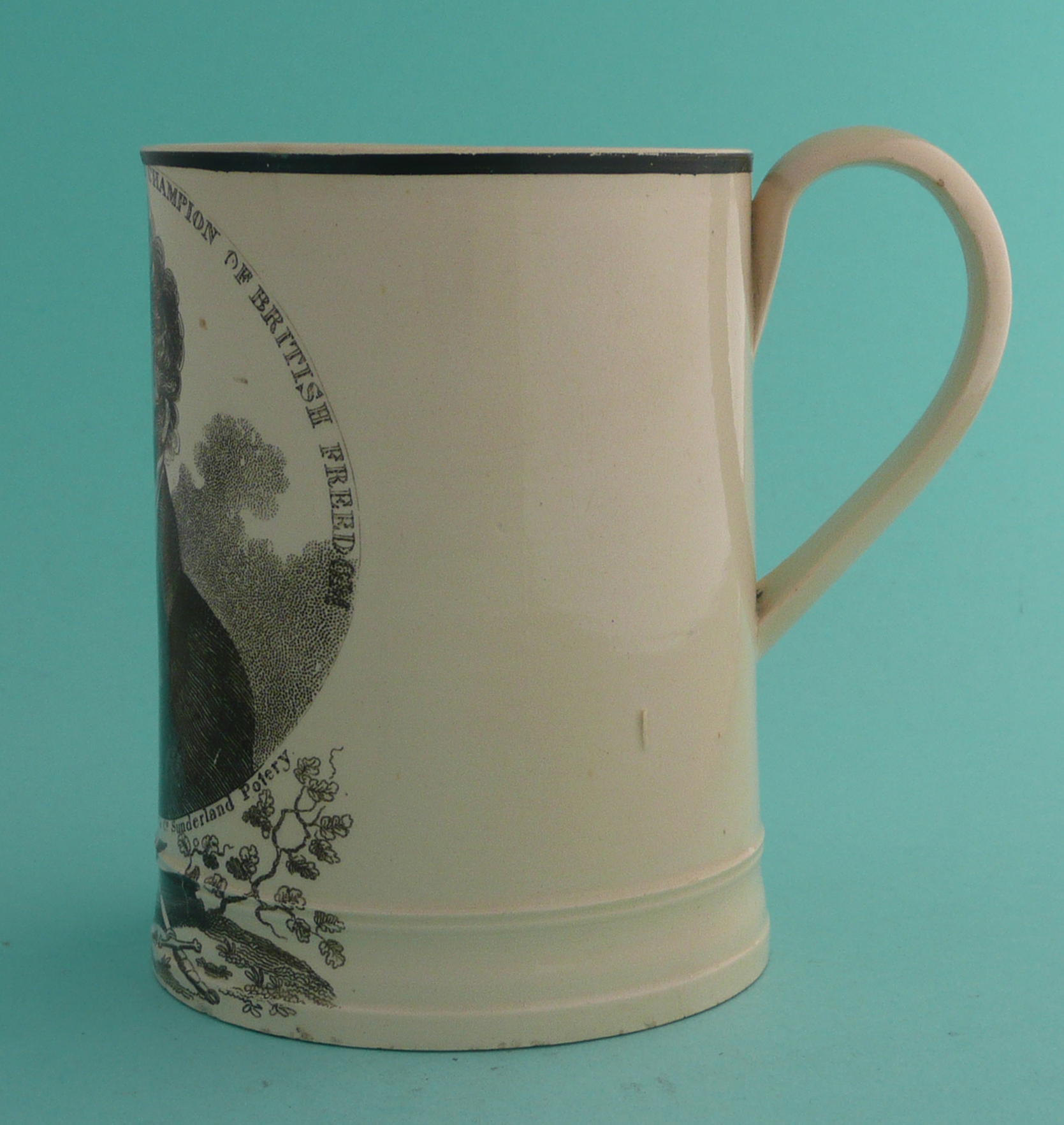 Sir Francis Burdett: a Sunderland creamware tankard well printed in black with a named and inscribed - Bild 2 aus 4