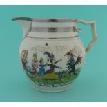 1812 Napoleon Flees Russia: a silver lustre jug printed in black and decorated in colours with a