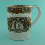 1802 Peace of Amiens: a small pearlware mug the fluted body printed in brown and painted under the