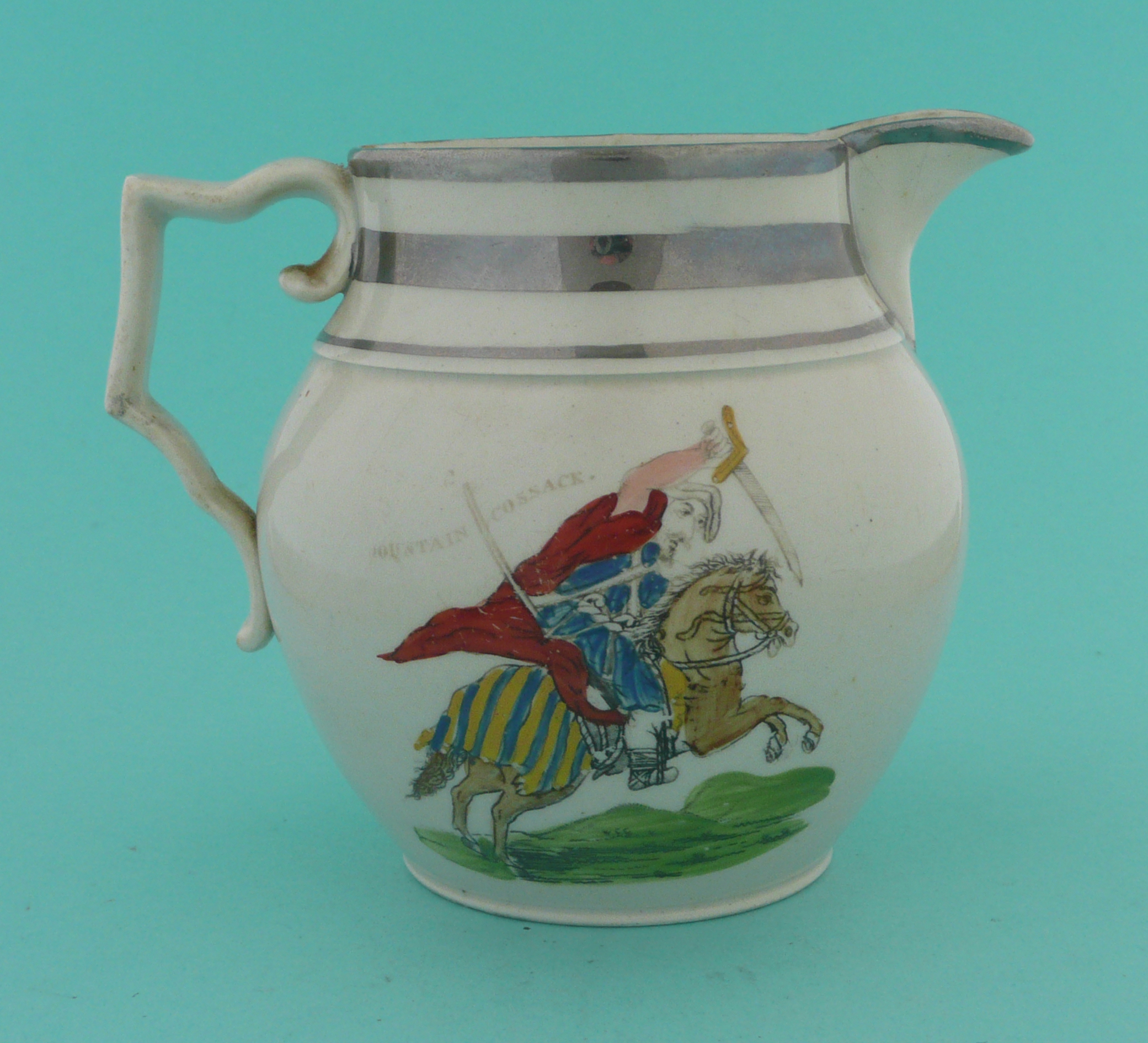 1812 Napoleon Flees Russia: a silver lustre jug printed in black and decorated in colours with a - Image 2 of 4