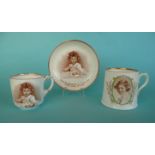 A Paragon cup and saucer for Princess Elizabeth dated April 21st 1926 and a Royal Doulton mug with