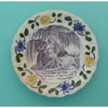 1821 Caroline in Memoriam: a miniature plate with colourful moulded border printed in purple with
