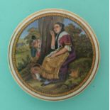 The Listener (363) gold lined border. (potlid, pot lid, Prattware, Staffordshire).