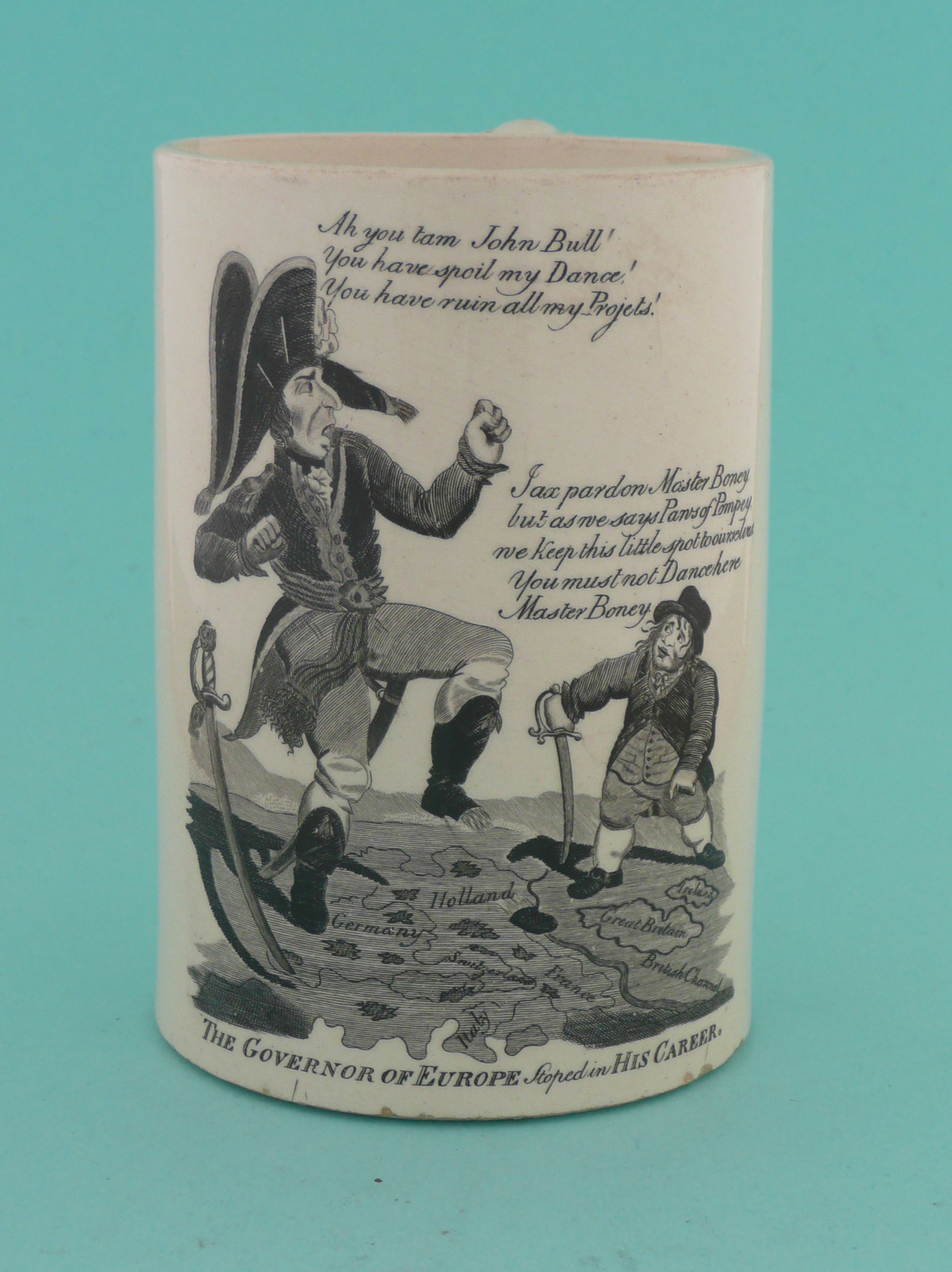 1803 Great Invasion Scare: a good pearlware tankard printed in black, 120mm. * After the satire