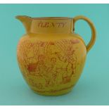 1814 Peace: a good yellow ground jug printed in rouge-de-fer with an extensive satire entitled ‘