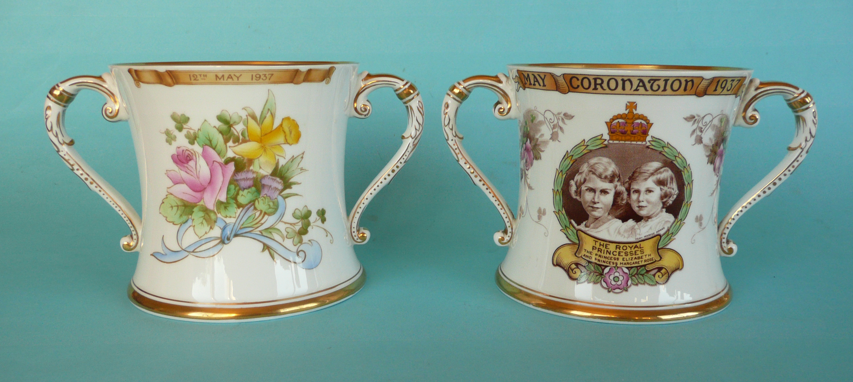 A pair of Shelley loving cups for 1937 Edward VIII and George VI. 114mm (2). (commemorative, - Image 2 of 3