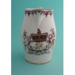 George III: a creamware jug printed in brown and attractively decorated in colours with crowned