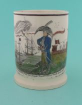 1803 Great Invasion Scare: a black printed mug enamelled in colours with a cartoon of Napoleon