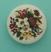 An unrecorded floral lid, circa 1855, 70mm. (potlid, pot lid, Prattware, Staffordshire).
