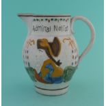 Admiral Nelson and Captain Berry: a Prattware jug painted in colours, circa 1798, 127mm. * See