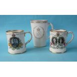 1937 Coronation: a Copeland tall pottery tapering mug with gilt decoration and a pair of Copeland