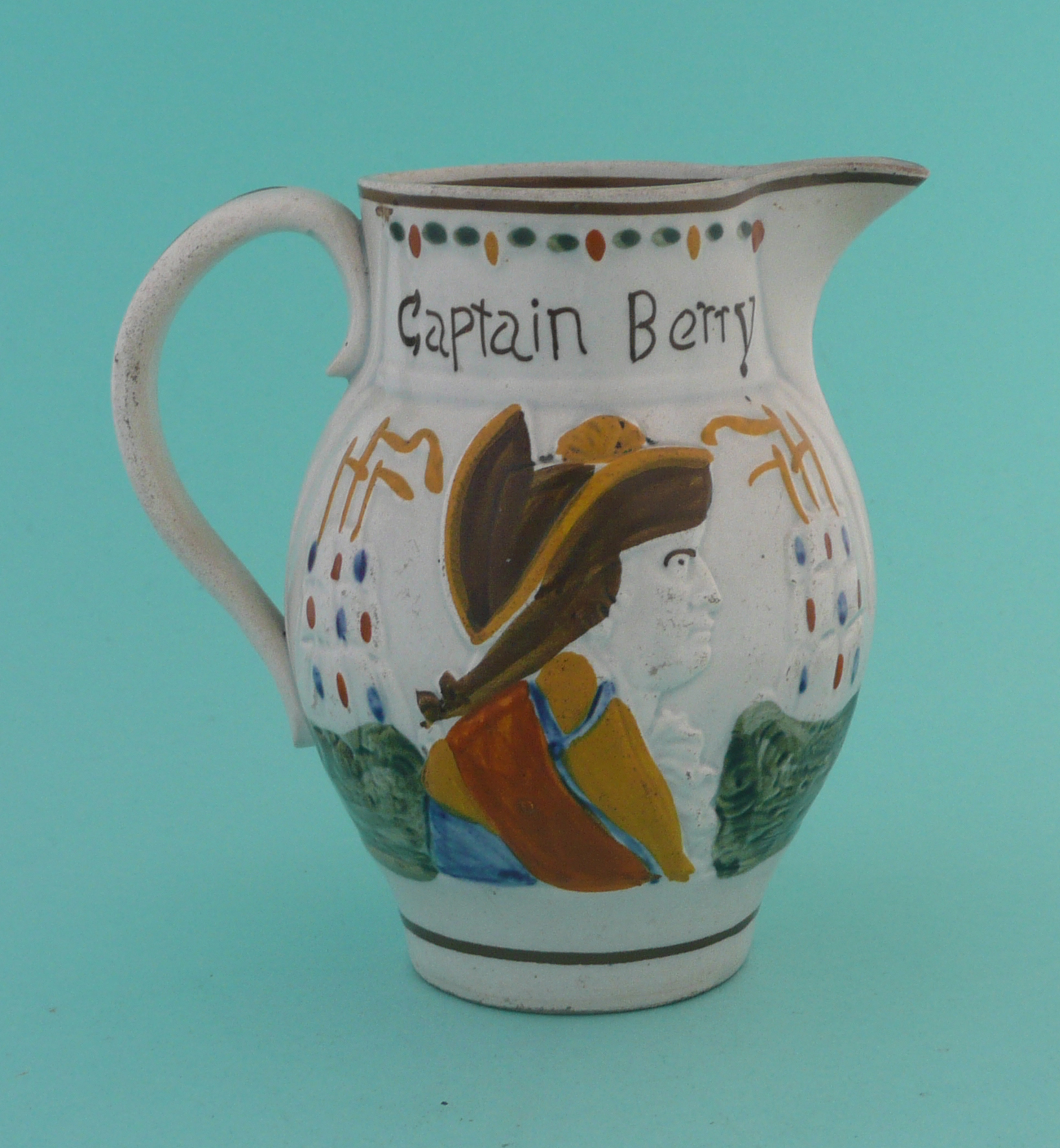 Admiral Nelson and Captain Berry: a Prattware jug painted in colours, circa 1798, 127mm. * See - Bild 2 aus 4