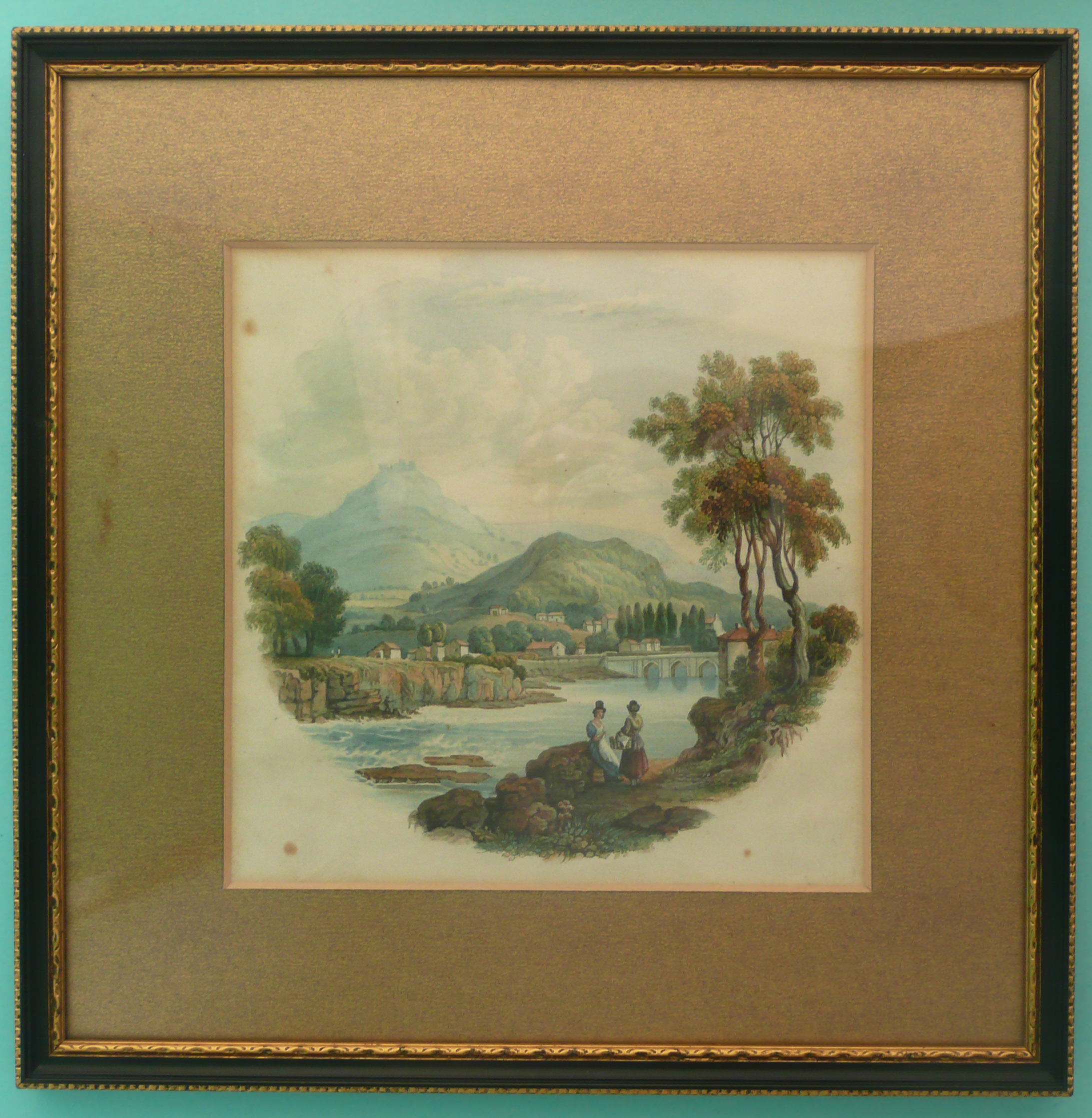 The original watercolour design by Jesse Austin for Landscape and River Scene (416) framed, the - Image 2 of 2