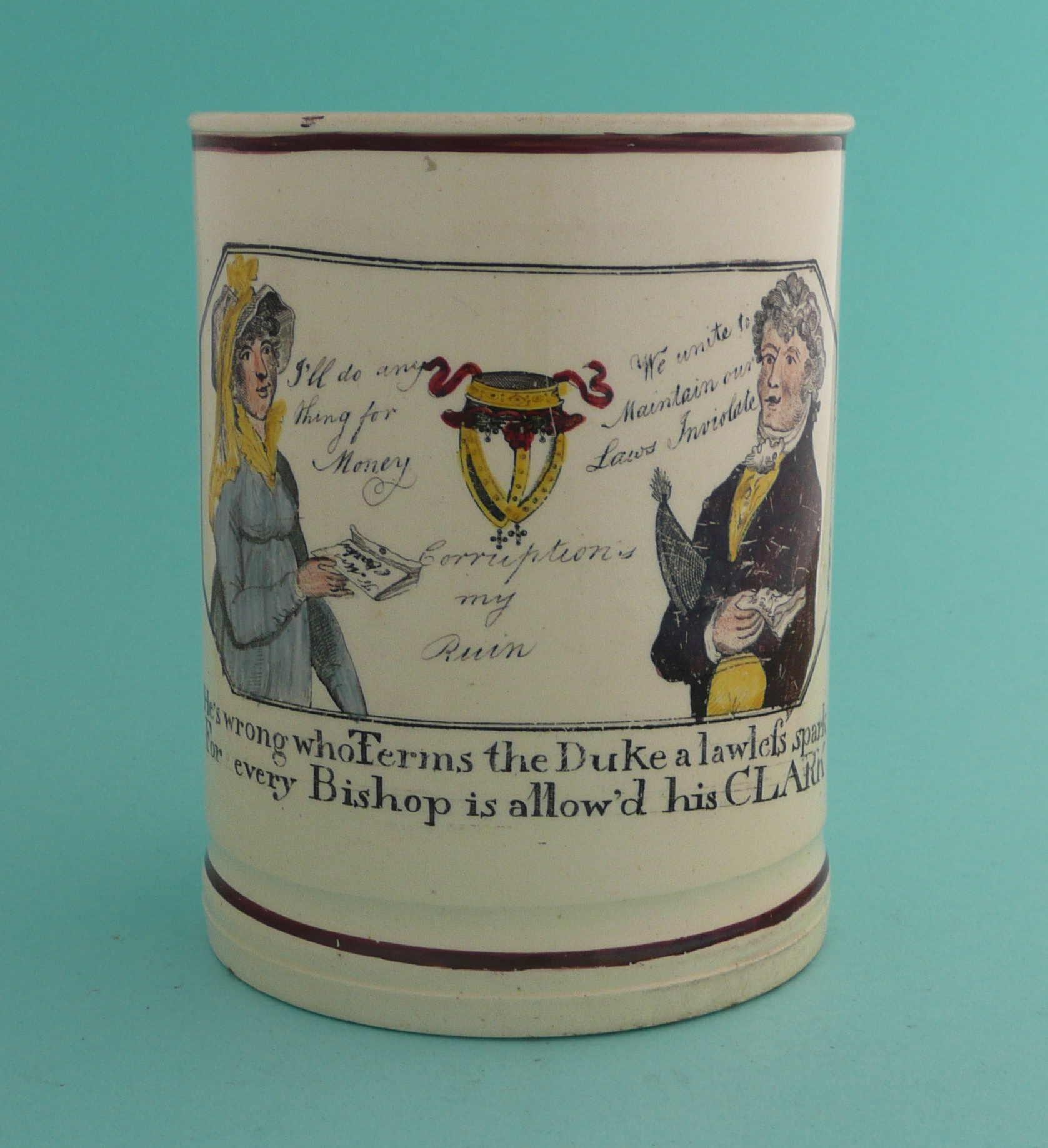 Mary Anne Clarke: a good, particularly interesting and rare creamware tankard printed in black and