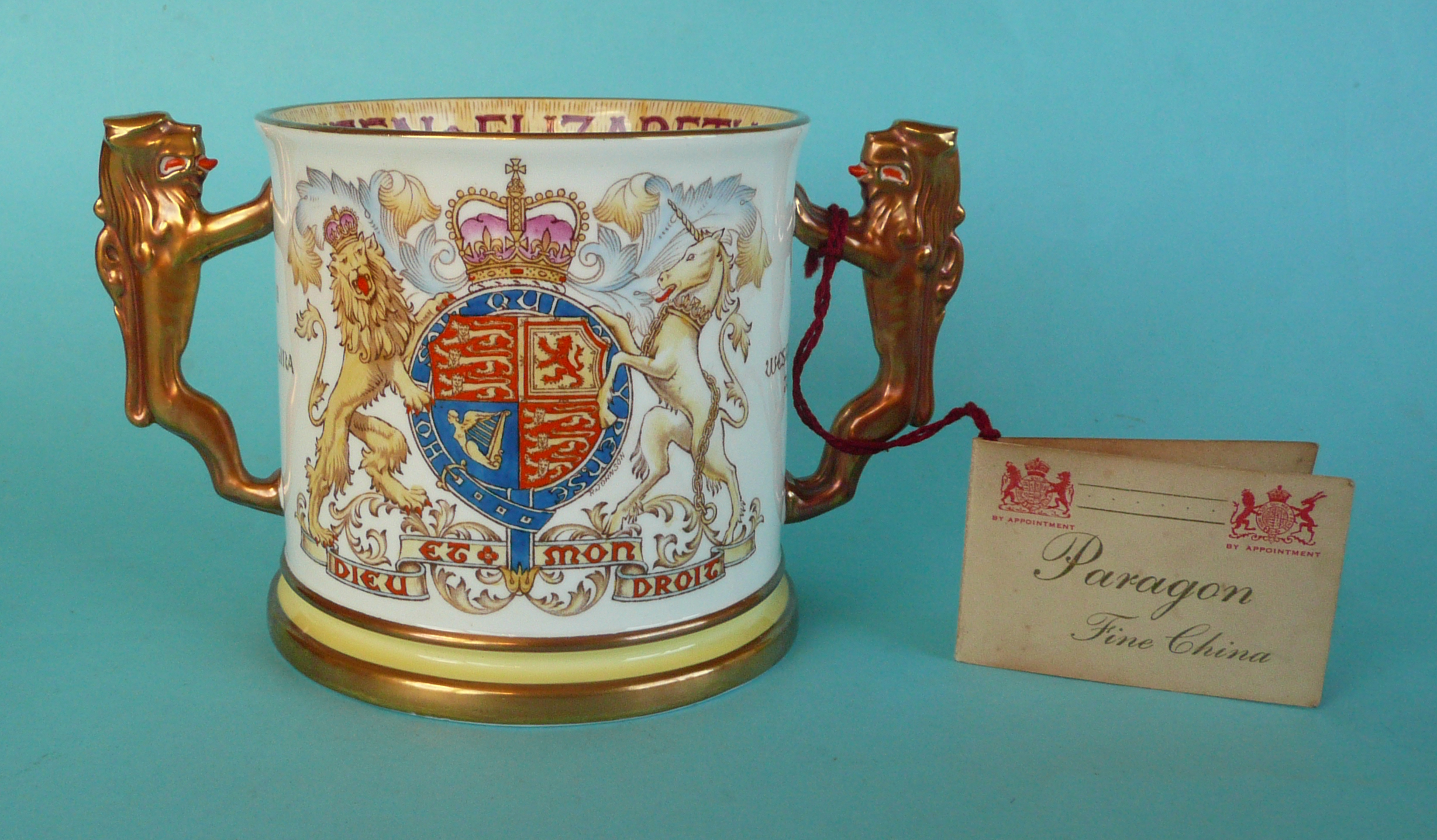 1953 Coronation: a Paragon loving cup complete with numbered tag, 115mm. (commemorative, - Image 2 of 3