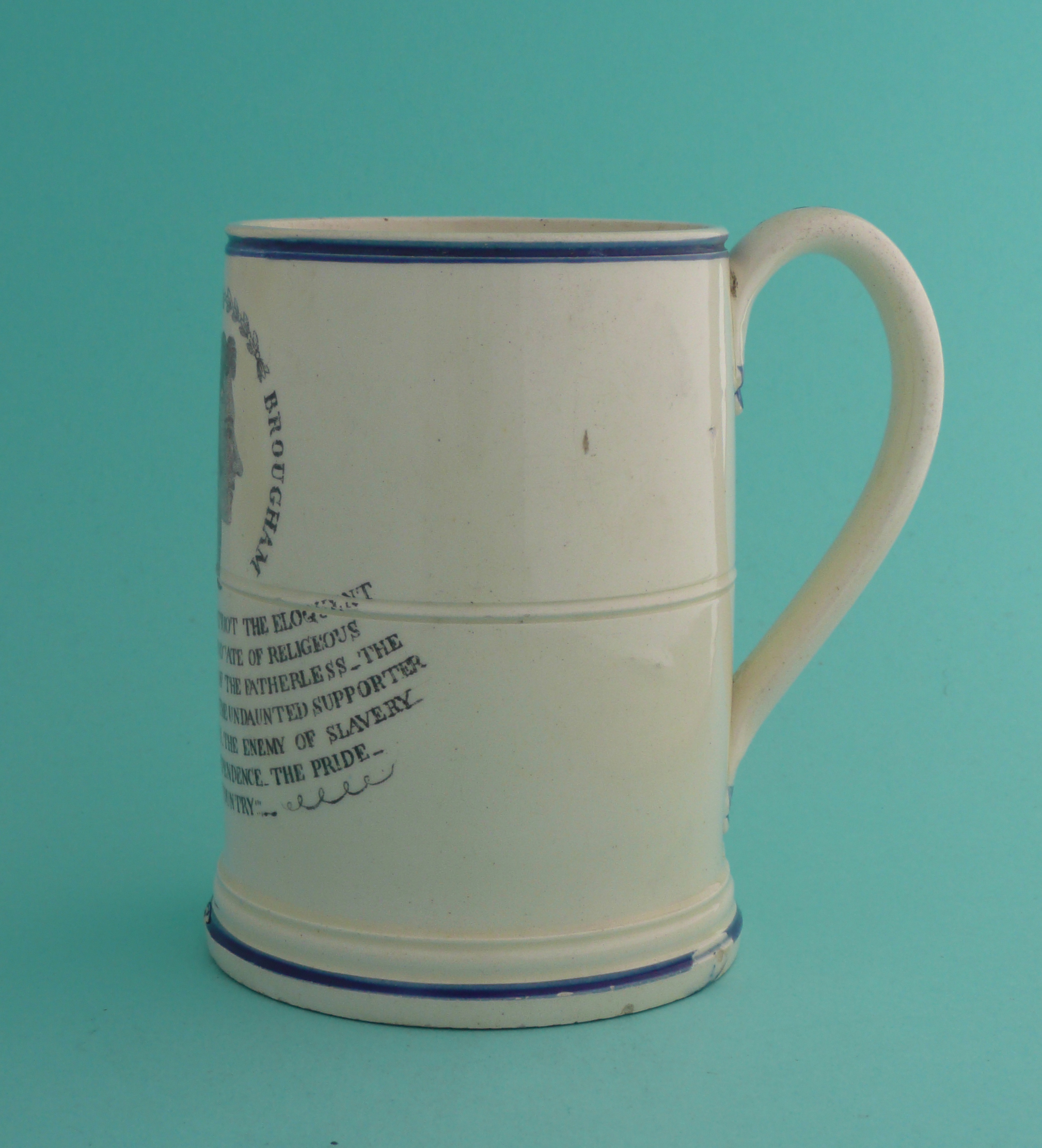 Henry Brougham: a blue banded cylindrical mug printed in black with a named head in profile and - Image 2 of 4