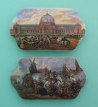 Alexandra Palace (200) and War after Wouvermann (212) (2). (potlid, pot lid, Prattware,