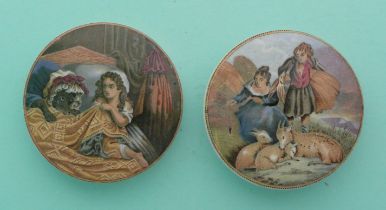 Little Red Riding Hood (358) and Lady Boy and Goats (316) (2). (potlid, pot lid, Prattware,