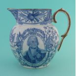 1805 Nelson in Memoriam: a pearlware jug printed in blue with a portrait oval, on the reverse