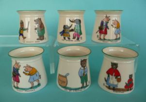 W.H. Goss: a good rare set of six charming nursery mugs each with black printed and coloured