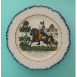 The Duke of York: a good Prattware blue feather edged plate painted in colours with a named