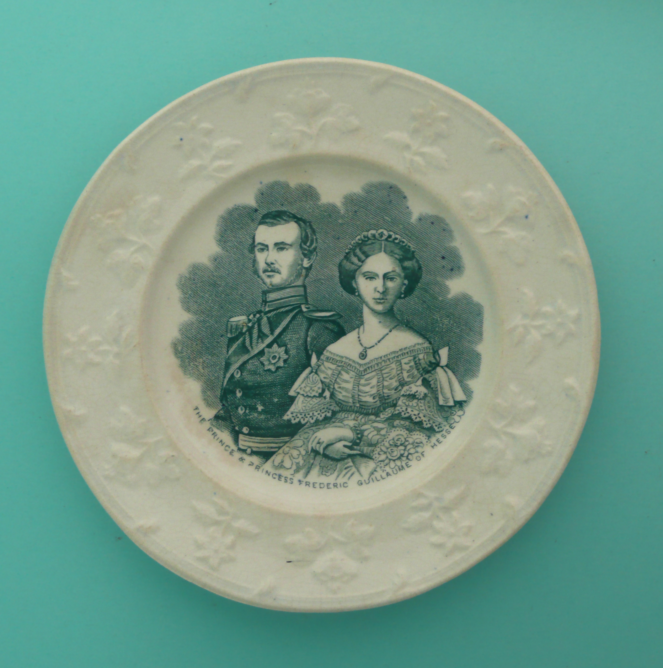 1862 Wedding of Princess Alice to Prince Louis of Hesse: a pottery nursery plate printed in green