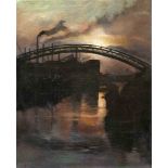Anonymous industrial painter c. 1920, Industrial landscape in the moonlight, oil on canvas,