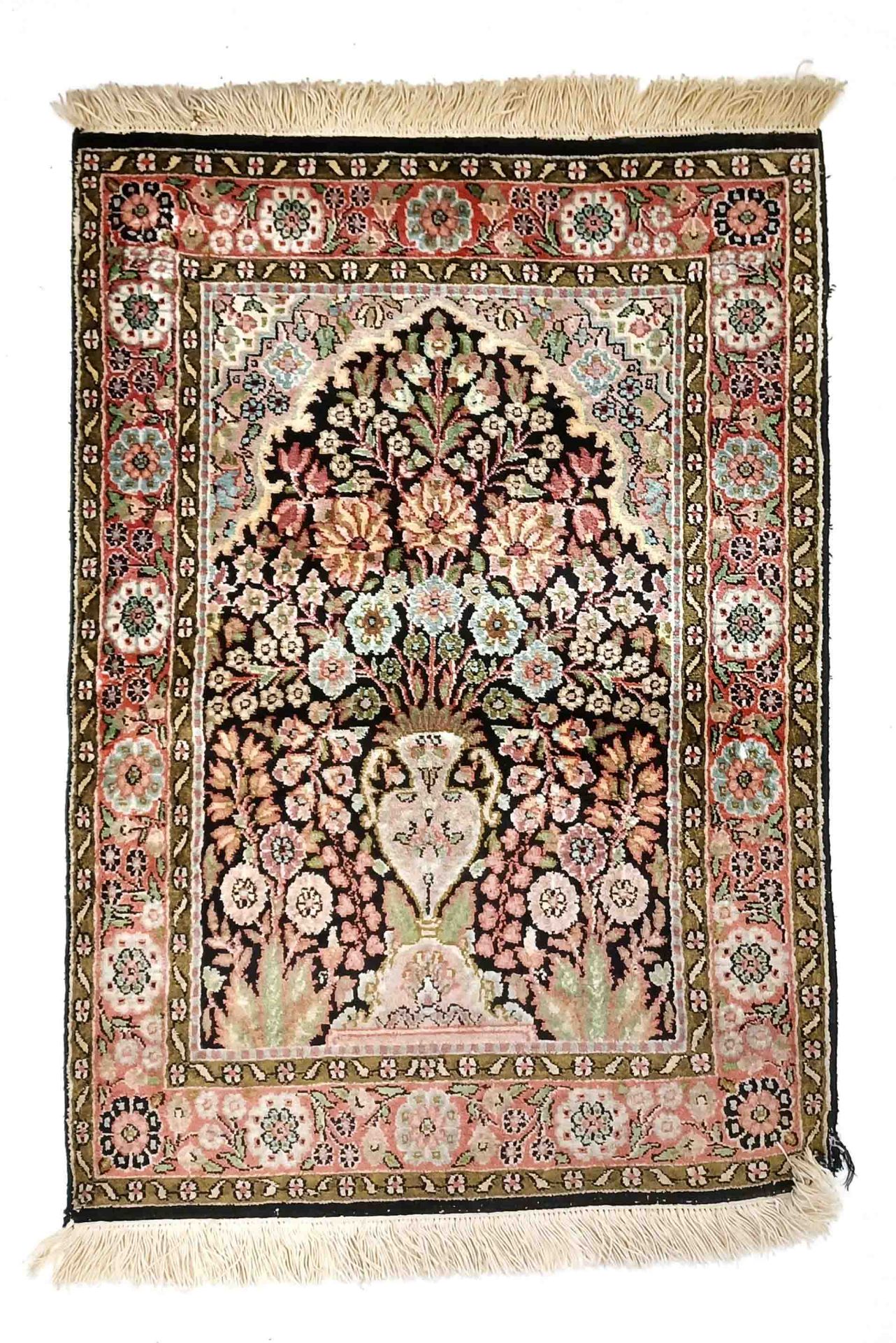 Carpet, Rug, Rug, silk, even pile, one edge with small damage, 96 x 66 cm