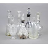 Mixed lot of seven carafes, 20th century, various shapes and sizes, each clear glass, some with
